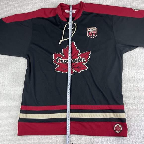 Retro Est. 67 Canada Hockey Jersey Stitched Teepee Sports Size L Black & Red - Picture 12 of 16